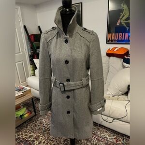 Calvin Klein Wool Blend Grey Trench Coat Size 10